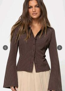 Brown Striped Bell Sleeve Top