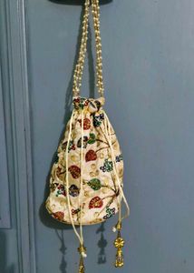 Embroidered Potli Bag with Beaded Handle