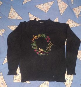 Cozy Embroidered Black Sweater