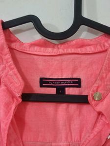 Tommy Hilfiger Pink Garment-Dyed Shirt Mini Dress.