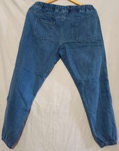 Distressed Denim Joggers with Side Stripe
