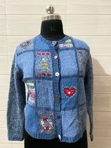 Pintresty 🌸Blue Patchwork Knit Cardigan