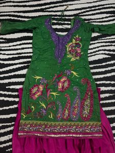 fIX price Green Kurta and Pink Patiala Suit Set