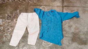 Blue Kurta and White Pajama Set