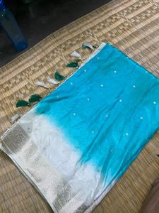 Beautiful Turquoise Saree with Tassels
