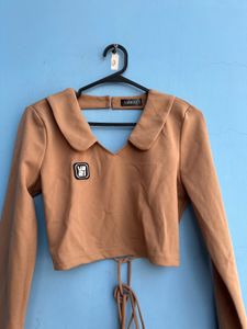 Brown Long Sleeve Cropped Top