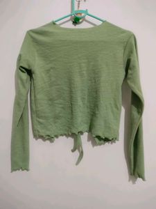 Cute Green Tie-Front Cardigan