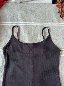 Black Ribbed Spaghetti Strap Dress