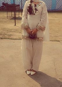 White Kurta farsi salwar with Mirror Work