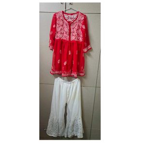 Chikankari Kurti & White Palazzo Set