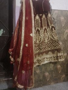 Dark Maroon Velvet Bridal Lahenga
