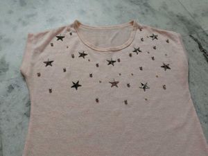 Sparkly Star Embellished Pink Top