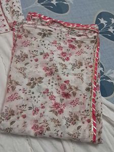 White Floral Print Kurta with Dupatta