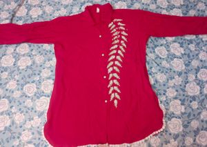 Elegant Pink co-ord set with White Embroidery