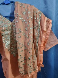Peach Embellished Kurta Set