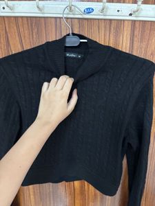 Black Cable Knit Mock Neck Sweater