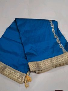 Elegant Blue Silk Saree with Gold Border