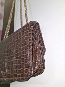 Brown croc print sling bag trendy