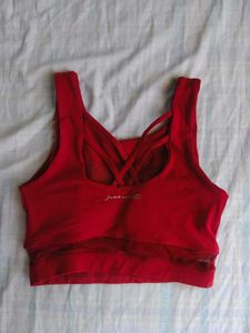 Price Drop Red Sports Bra with Mesh Detail