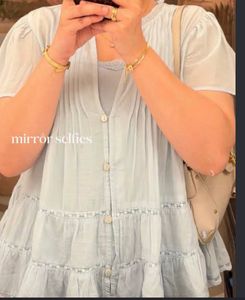 H&amp;M Light Blue Ruffle Tiered Top(never worn)