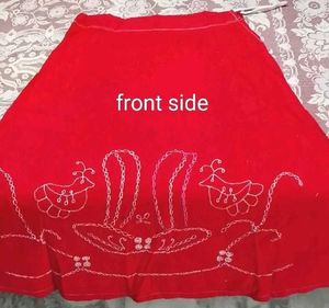 Vibrant Red Embroidered घेरेदार peticot