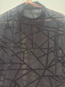 Sheer Black Geometric Print Top