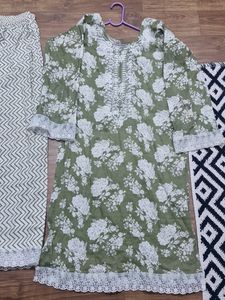 Olive Floral Print Salwar Kameez