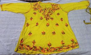 Yellow Embroidered Short Kurta