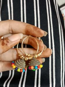 HETU Jhumka Earrings with Colorful Beads