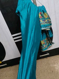 Teal Kurta Set with Embellished Neckline