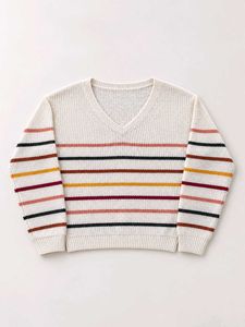 IVORY MULTI-STRIPE V-NECK KNIT SWEATER