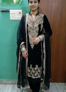 Black long kurta with churidaar and du