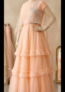 Peach Tiered Lehenga Choli with Cape