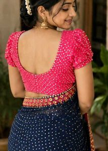 Elegant Navy Blue Saree with Pink Blouse