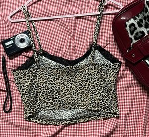 Cheetah Print Lace Trim Cami Top