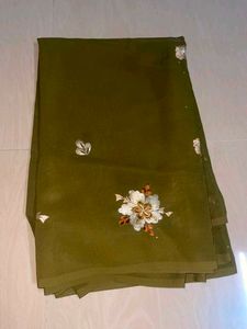 Olive Green Embroidered Saree