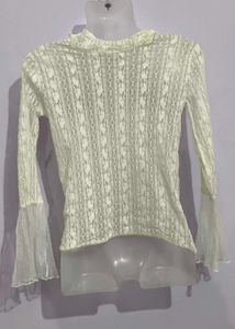 Sheer Lace Bell Sleeve Top
