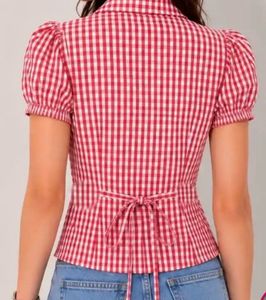 Red Gingham Puff Sleeve Top