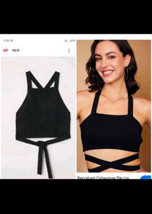 Black Crisscross Tie-Up Crop Top