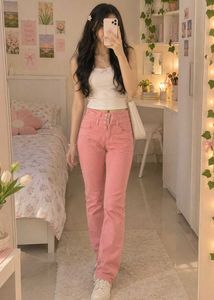 Trendy Pink High-Waisted Jeans