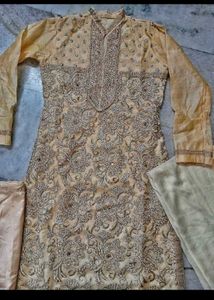 heavy real mirror &amp; zari work tissue kurta set