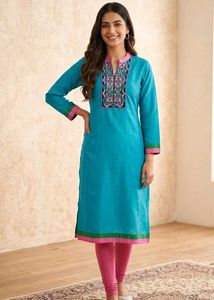 sky blue gala work kurti for women