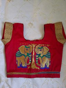 Vibrant Red Elephant Embroidered choli