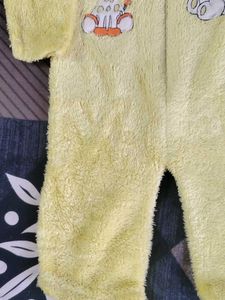 Adorable Yellow Fuzzy Baby Jumpsuit with Cartoon P