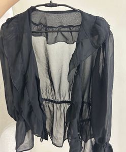 Sheer Black Ruffle Front Blouse