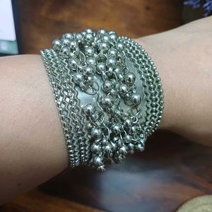Boho Silver Toned Gungroo Kada/ Bracelet