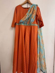 Sequined Empire Ethnic Dress with Attached Dupatta