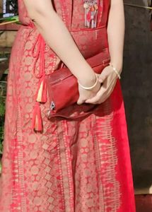 Vibrant Red Printed' Global Desi'  Sleeveless Gown