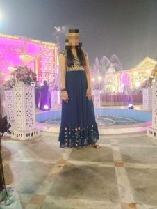 Elegant Navy Blue Embroidered Gown