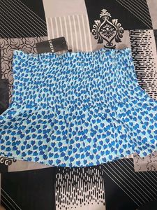 Blue Heart Print Smocked Tube Top